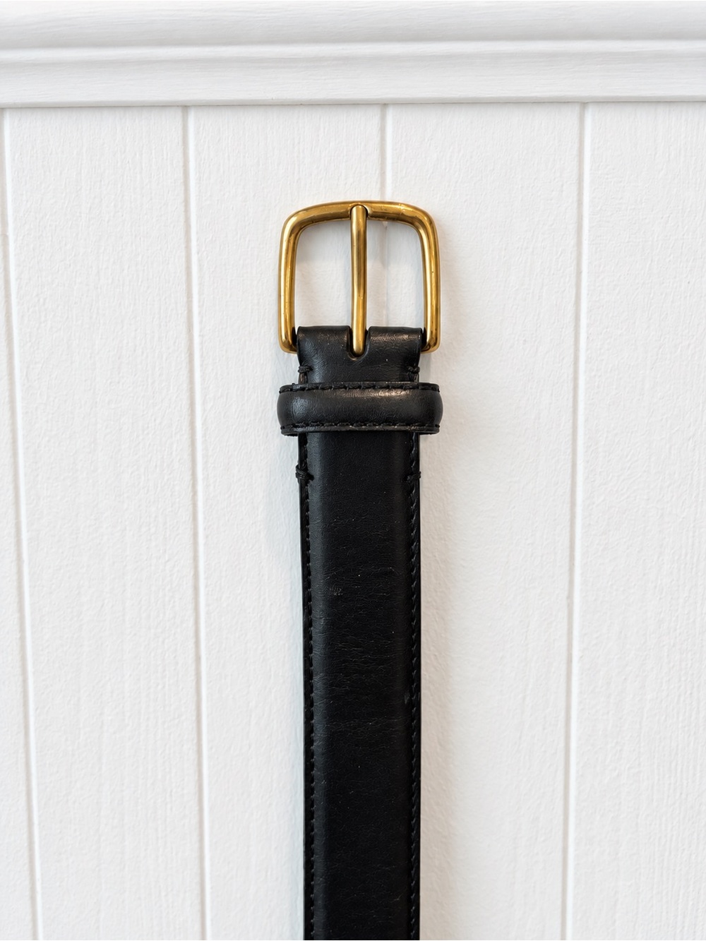 Aritzia Essential Solid Brass Leather Belt | Black/gold, Large